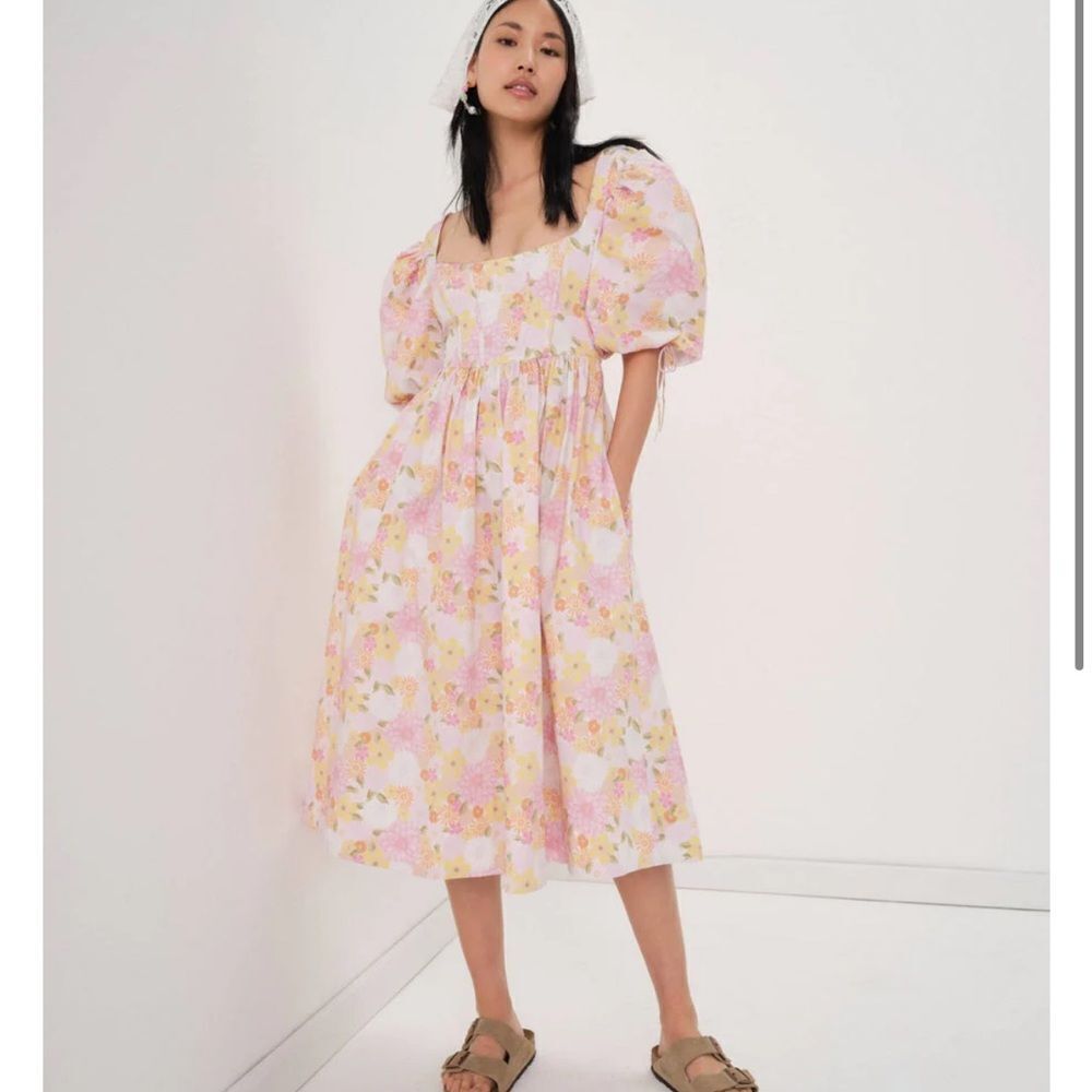 For Love and Lemons Carrie Midi Dress Floral Pink
